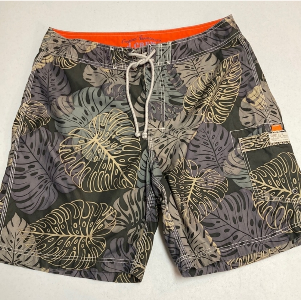J Crew Green and Tan Tropical Board Shorts